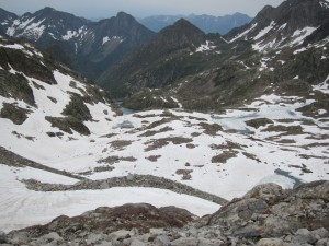 Looking down on Lac du Millieu, Lac des Isclots and Lac de Caillauas Looking down on Lac du Millieu, Lac des Isclots and Lac de Caillauas